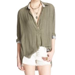 Green Stripped Free People Blouse